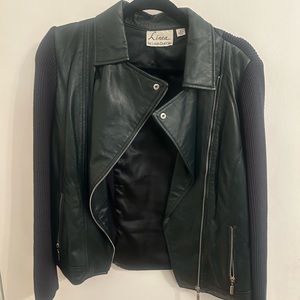 Leather & Knit green jacket, size Large.